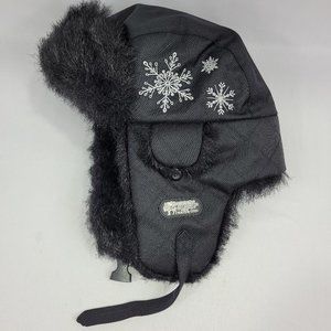 Trapper Choko Vintage Black Aviator Winter Hat Snowflake Faux Fur Youth